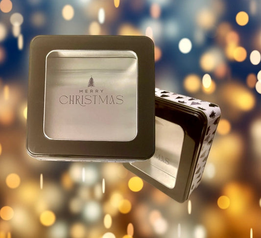Half Dozen Chocolate Chunk Walnut Christmas Cookie Tin -  Black Merry Christmas