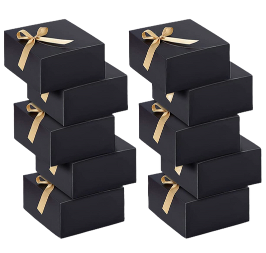 sleek Black box with golden, silky ribbon 
