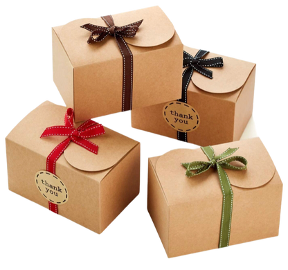 Natural textured Brown gift boxes with color ribbon. choose from colors Chocolate, Black, Red or green